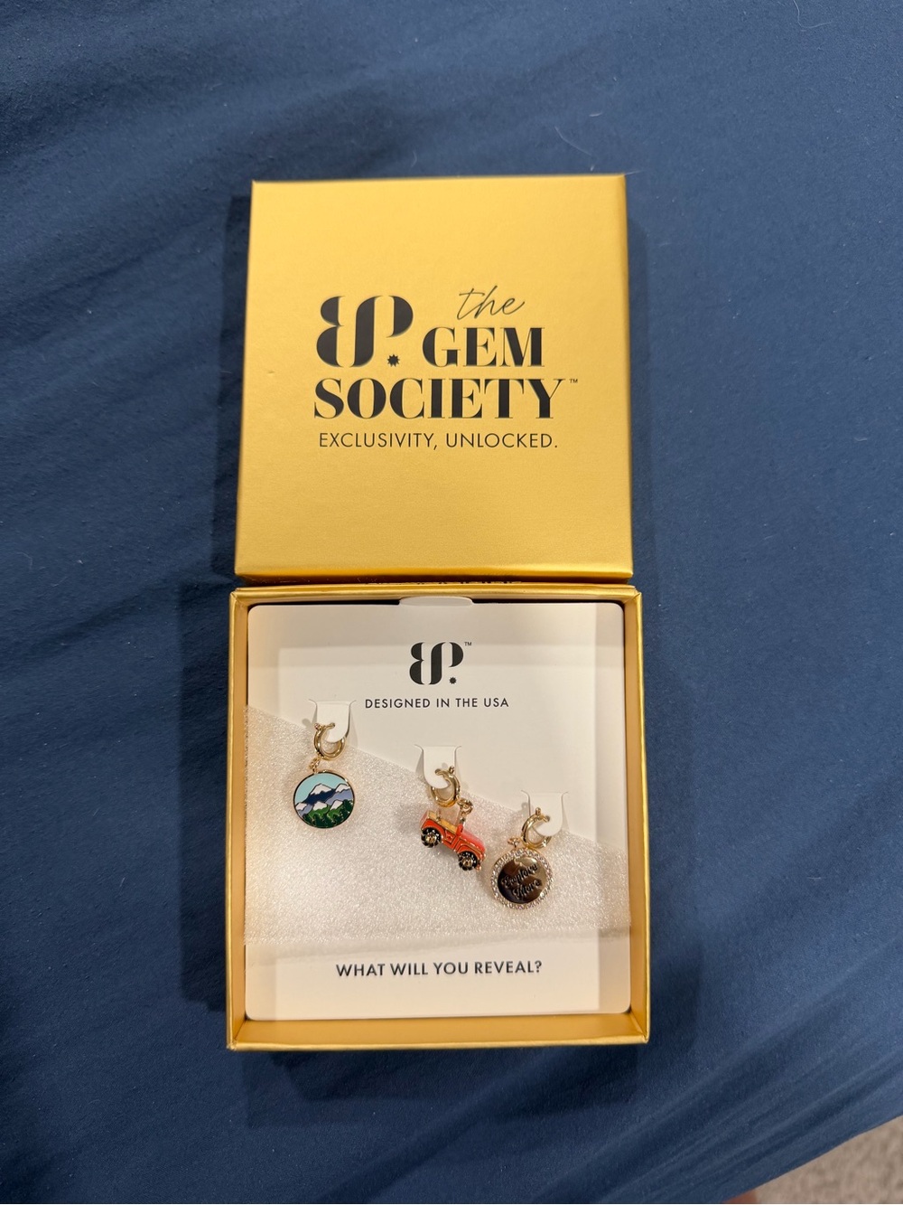 The Gem Society Gold Charm Trio - Mountain, Car, Glitter